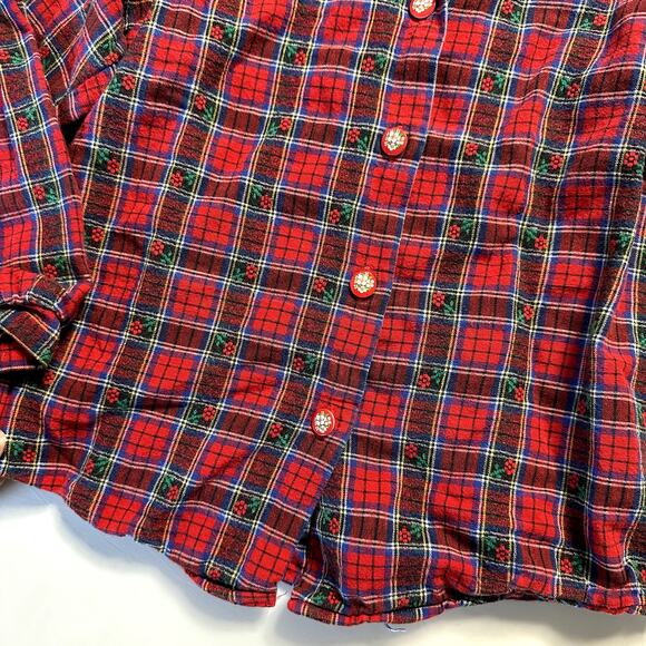 Vintage Osh Kosh Floral Plaid Button Up w/ Embroidered Scalloped Collar Sz 6 - Picture 3 of 9